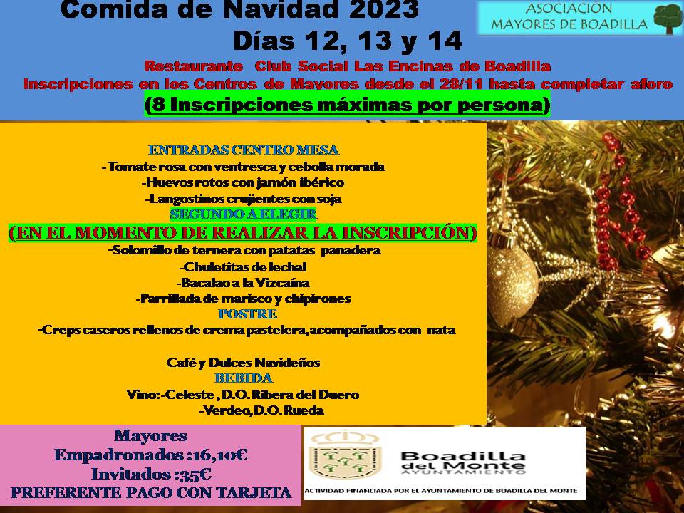 COMIDA NAVIDAD 2023:  12-13 Y 14 DIC.